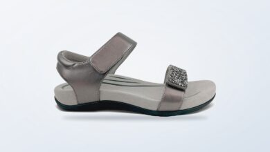 Aetrex Maria jeweled gunmetal sandal shown from the side