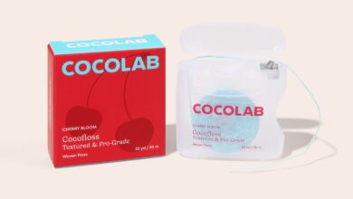 Cherry Bloom Cocofloss dental floss spool and box