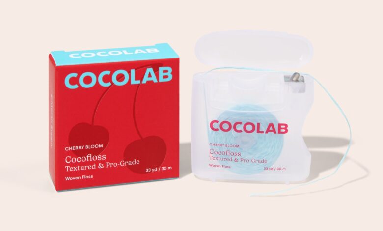 Cherry Bloom Cocofloss dental floss spool and box