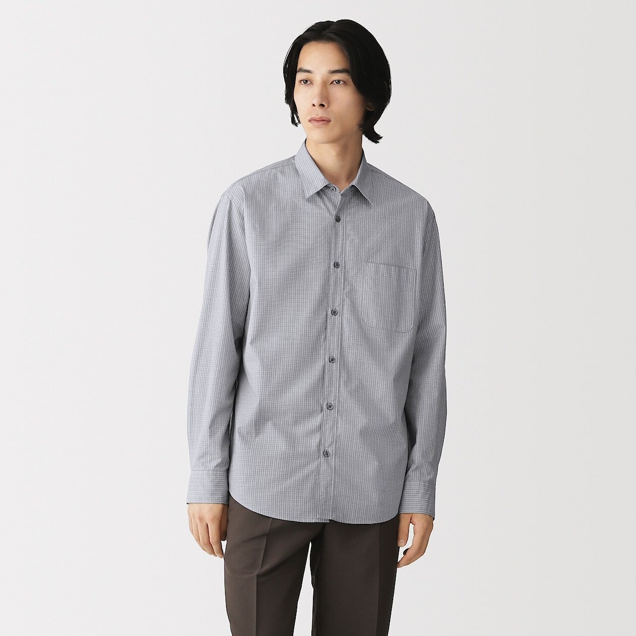 MUJI men's washed cotton long sleeve shirt shown as a single product