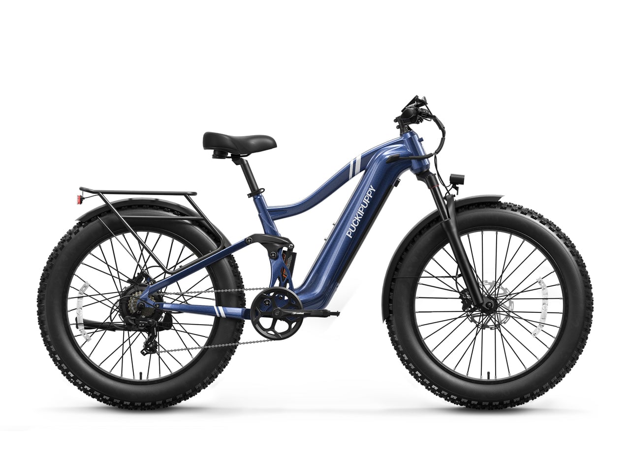 Puckipuppy Boxer fat-tire electric bike in gray and blue