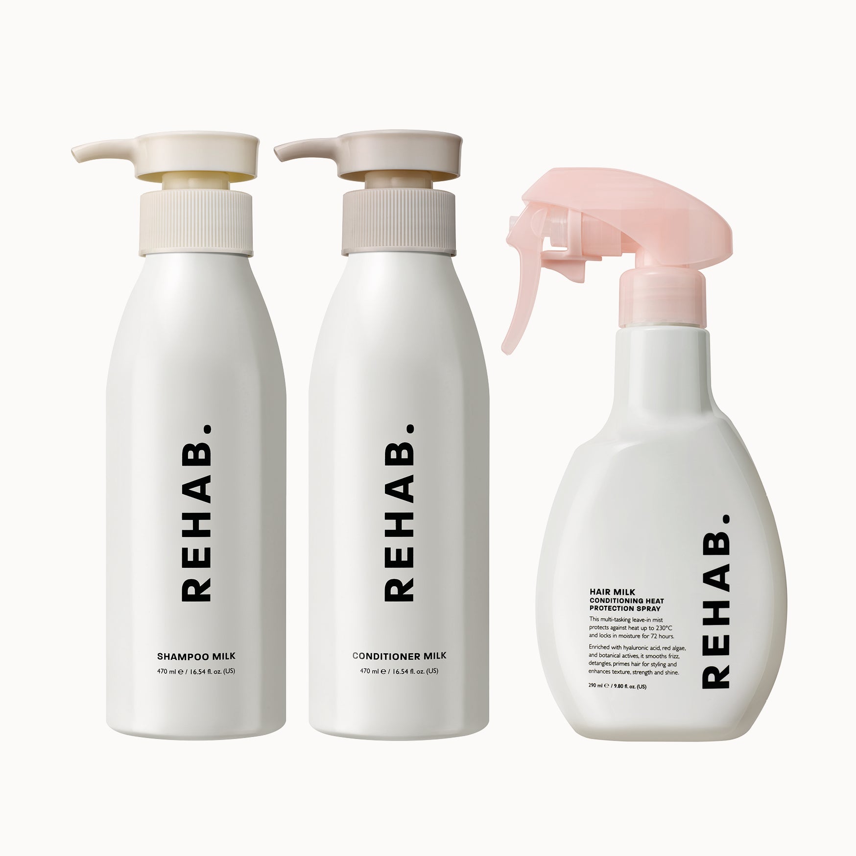 REHAB Your Hair shampoo conditioner and hair milk products