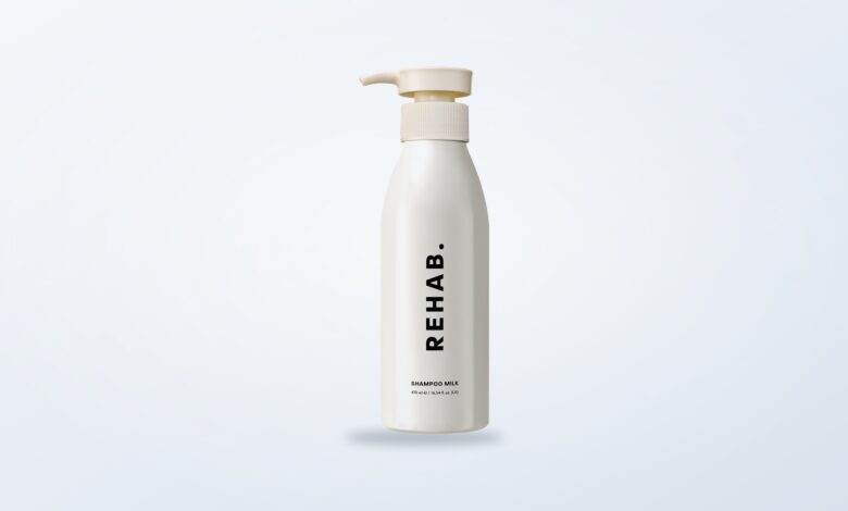 REHAB Your Hair Shampoo Milk bottle on a white background