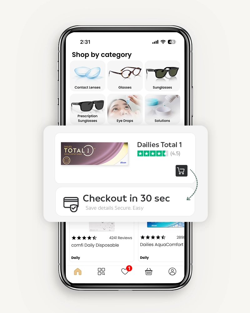 Feel Good Contacts app checkout screen