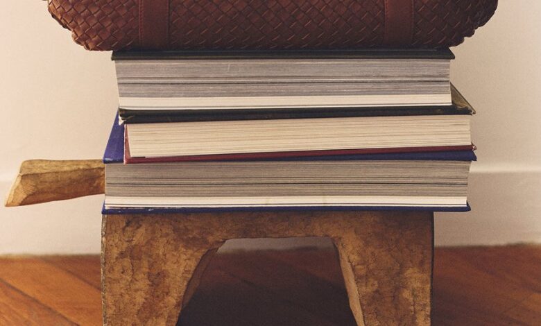Sac Gerard Darel en cuir tressé posé sur des livres dans un intérieur lumineux