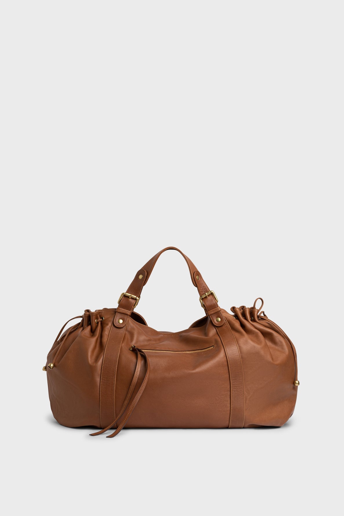 Sac 72H en cuir brun avec poignées et fermeture zippée