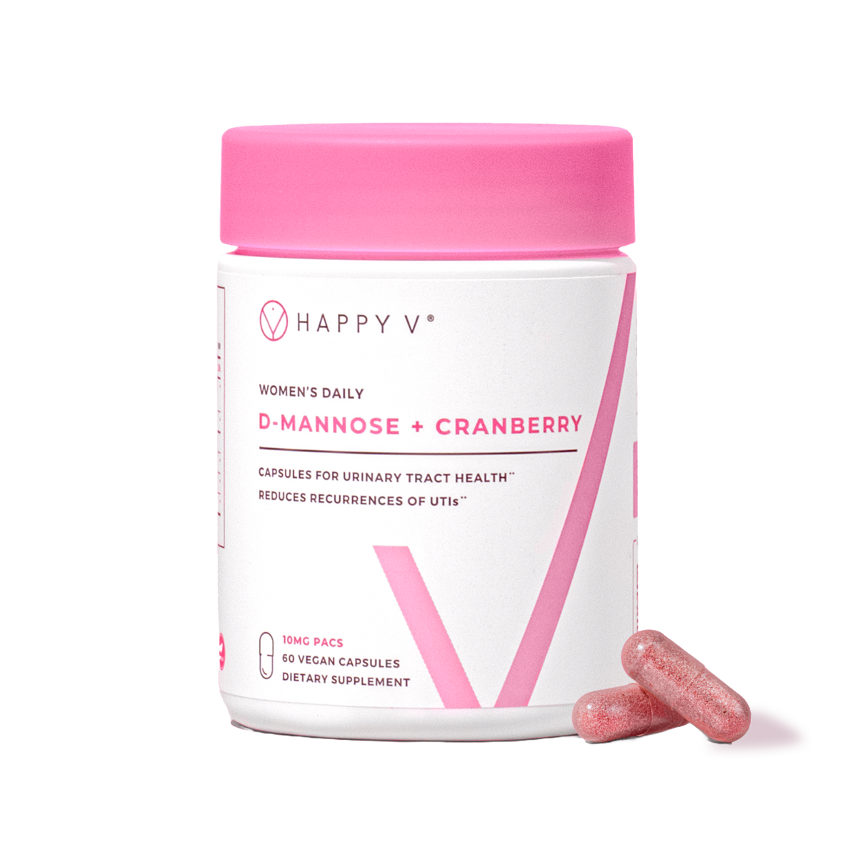 Happy V D-Mannose and Cranberry supplement bottle
