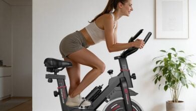 Home Fitness Code exercise bike in a home workout setting