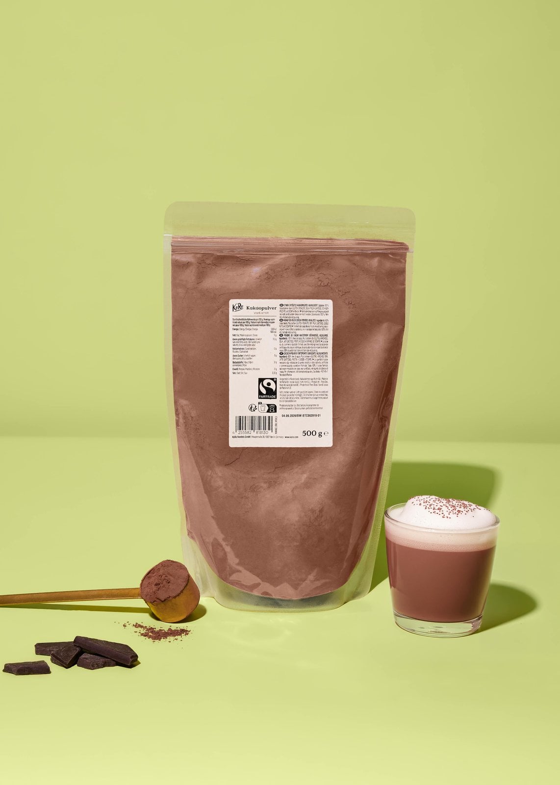 Packung stark entöltes Fairtrade Kakaopulver von Korodrogerie