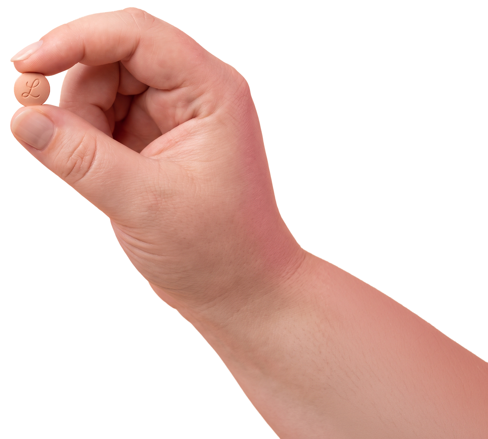 A hand holding the Foundayo tablet