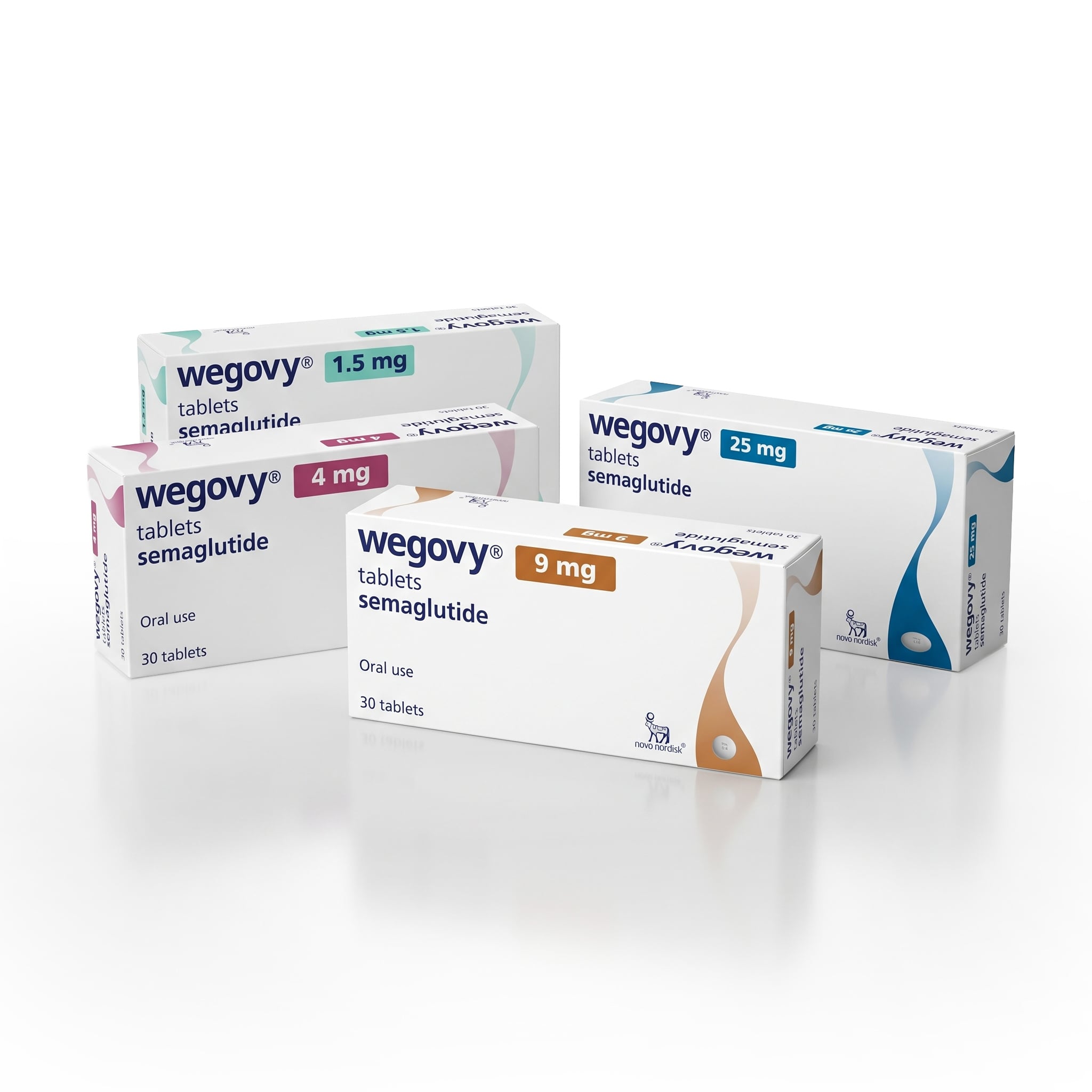Wegovy treatment packs on a plain background