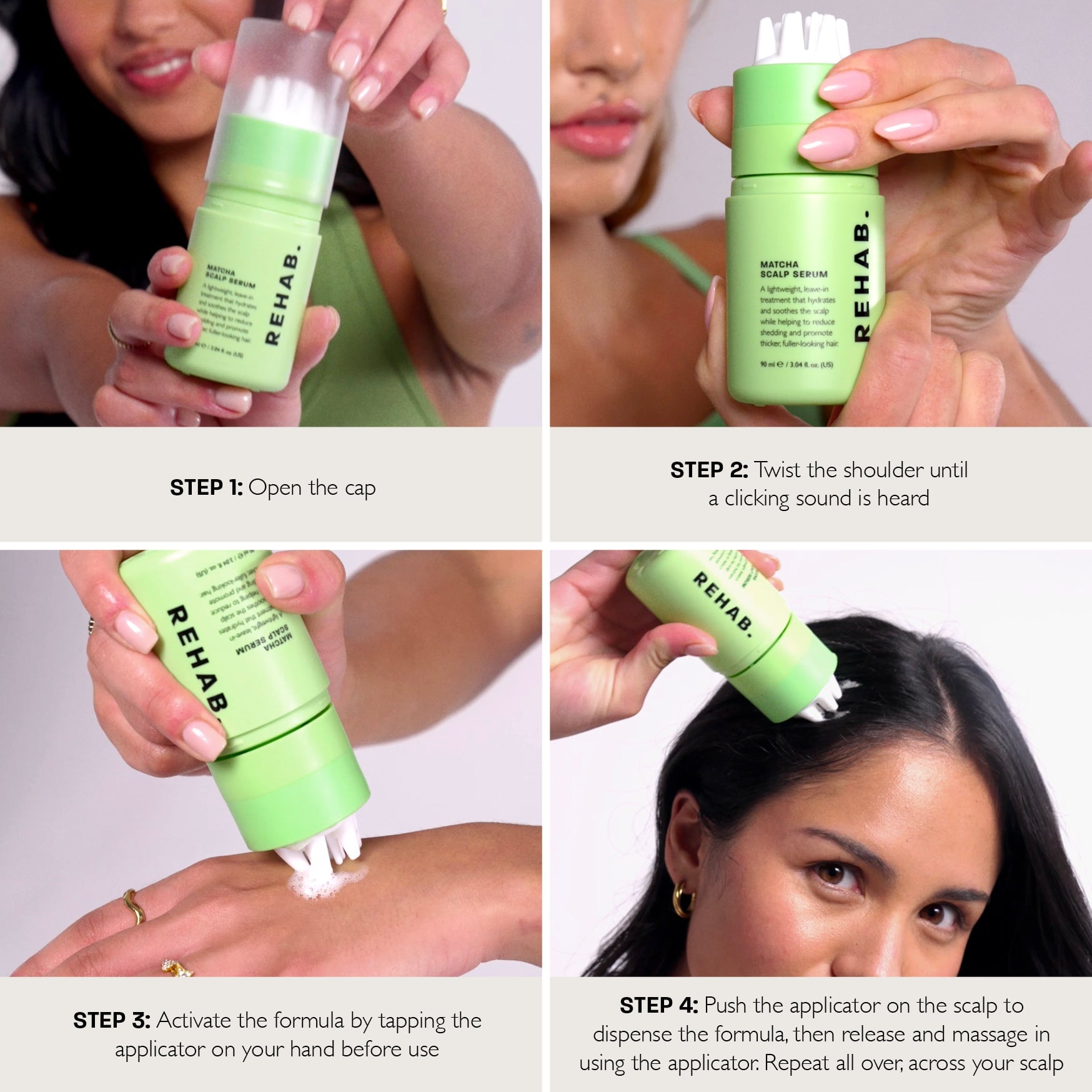How to apply REHAB Matcha Scalp Serum